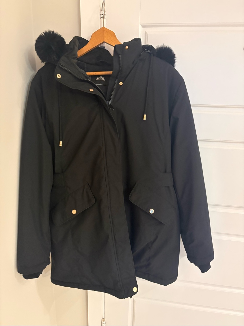 Women’s Black Hooded Parka Jacket with Faux Fur Removable Hoodie